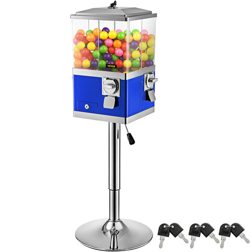 Vending Machine with Stand, Blue Quarter Candy Dispenser, Rotatable Four Compartments Square Candy Vending Machine, PC & Iron Large Gumball Bank Adjustable Dispenser Wheels for 1 inch Gumballs