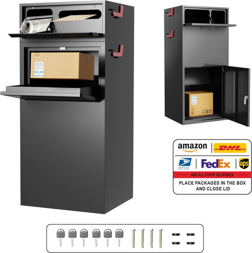 Package Delivery Box for Outside, 41.6" *18.9" *16.9" Cold-Rolled Steel Delivery Box for Packages & Mails, Anti-Theft Lockable Large Mailbox for Porch, House, Curbside, Black (Discontinued) Replaced by 100-10543