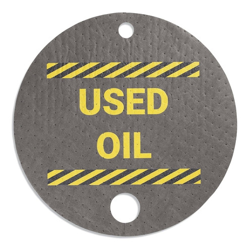 Absorbent Barrel Top Safety Message Mat with Poly Backing, Used Oil, 25PK