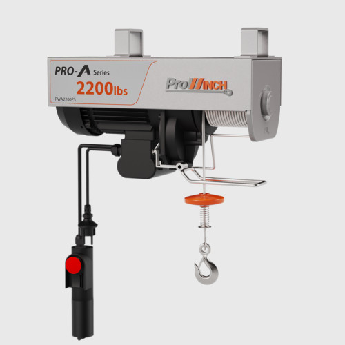 1 ton 2200 lb 110V Pro-A Series Electric Wire Rope Hoist 40 ft. Upper and Lower Limit Switches H3 Duty PWA2200PS-110V
