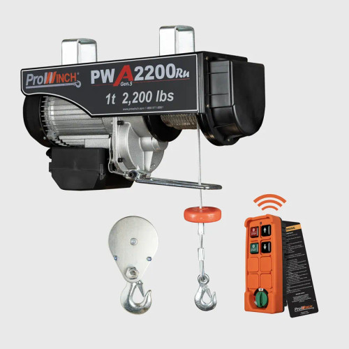 1 ton 2200 lb 110V Electric Wire Rope Hoist 38 ft. Wireless Upper and Lower Limit Switches H1 Duty PWA2200Ru