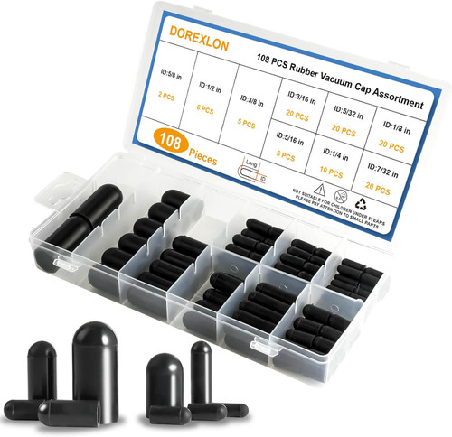 108PCS Vacuum Caps Assortment, Vacuum Plugs Hose End Cap, Rubber Vacuum Caps Kit for Carburetor, Manifold, Automotive, 3/16'' 5/16'' 7/32'' 1/4'' 5/32'' 3/8'' 1/8'' 1/2'' 5/8''