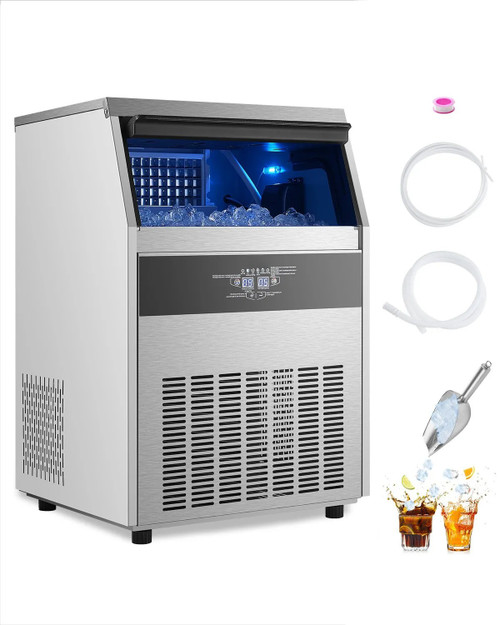160 lbs/24H Commercial Ice Maker, 66 lbs Storage, 80 Cubes per Cycle, LED Display & Auto Self-Cleaning