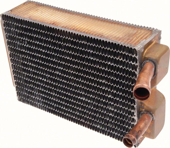 1964 Impala Bel Air, Biscayne, 1964-67 Chevelle, Malibu, GTO, F85, Heater Core Assembly, with Air Conditioning, Copper/Brass, Measures: 9 1/2" x 6-3/8" x 2-1/2"