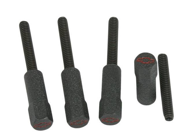 Valve Cover Mini Nut Set, 4-piece, Black Crinkle Finish w/ Recessed Red *Bowtie* Logo, GM Licensed Reproduction