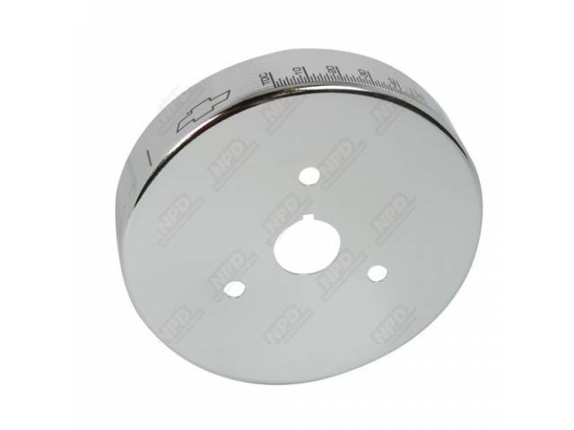 Harmonic Balancer Cover, 6.75 inch, w/ Bowtie and timing degree marking, chrome finish, GM Licensed Reproduction
