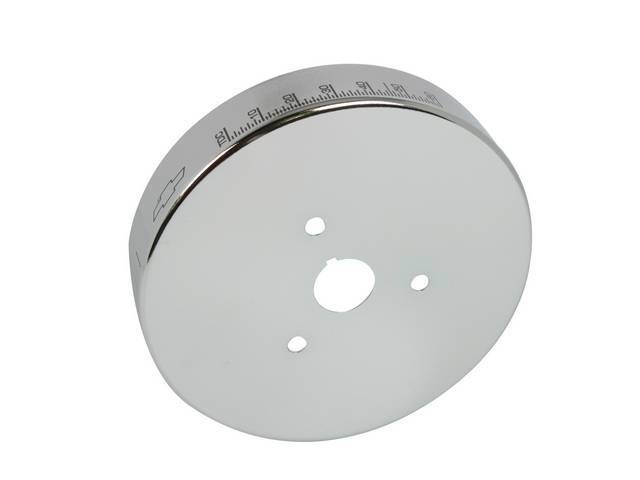 Harmonic Balancer Cover, 8 inch, w Bowtie and timing degree marking, chrome finish, GM Licensed Reproduction