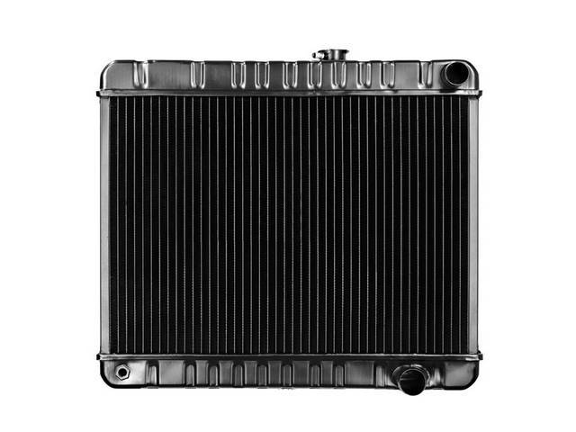 RADIATOR, Down Flow, Copper / Brass, 4 Row, 23 3/4" x 17 3/8" x 2 5/8" thick core size, 1 1/2" RH inlet, 1 3/4" RH outlet, OE style repro