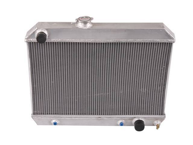 RADIATOR, Down Flow, Champion, Aluminum, 2 Row, 25" x 15 3/4" x 1 3/4" core size, 1 1/2" LH inlet, 1 3/4" RH outlet, Saddle mount, Natural finish