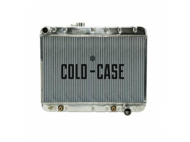 RADIATOR, Down Flow, Alum, 2 row, Cold Case, 25.125" W x 17.5" H x 2.2" thick core size, 1.5" LH inlet, 1.8125" RH outlet, polished tanks