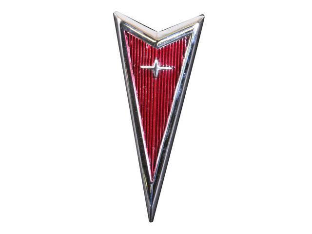Grille / Header *Arrowhead* Emblem, chrome finish w/ red center, reproduction