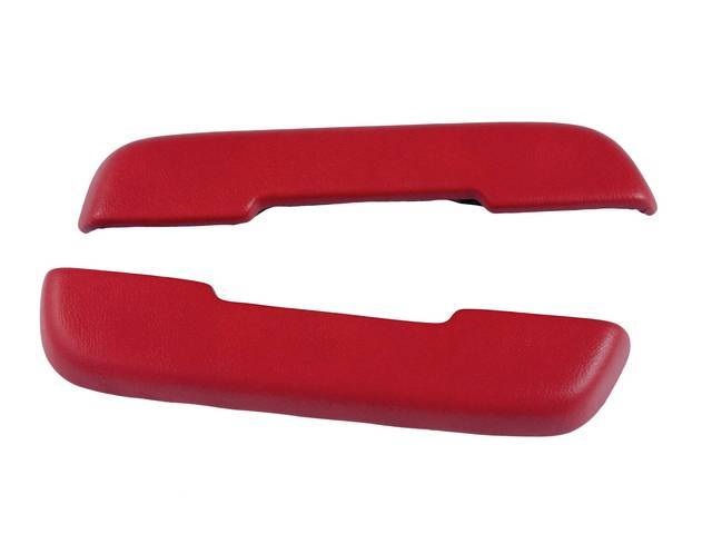 COVER / PAD, Arm Rest, Front Door, Red, Legendary, Madrid grain vinyl over a steel core, 11 inch length, concours correct repro