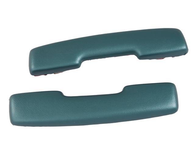 COVER / PAD, Arm Rest, Front Door, Dark Met. Turquoise, Legendary, Madrid grain vinyl over a steel core, 11 inch length, concours correct repro