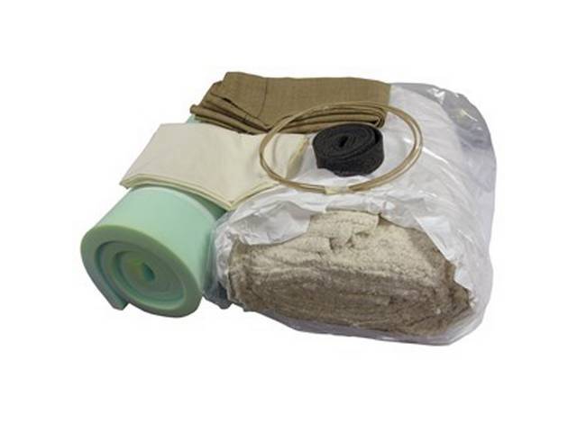 INSTALLATION KIT, Front Bench Seat, incl 30 inch x 70 inch inch section of 1 1/2 inch thick foam section, 10 lb roll of cotton, 4 yards of burlap, 4 yards of listing wire, 2 yards of muslin, 3 yards of 2 inch wide felt, and a dust mask, fits split and ful