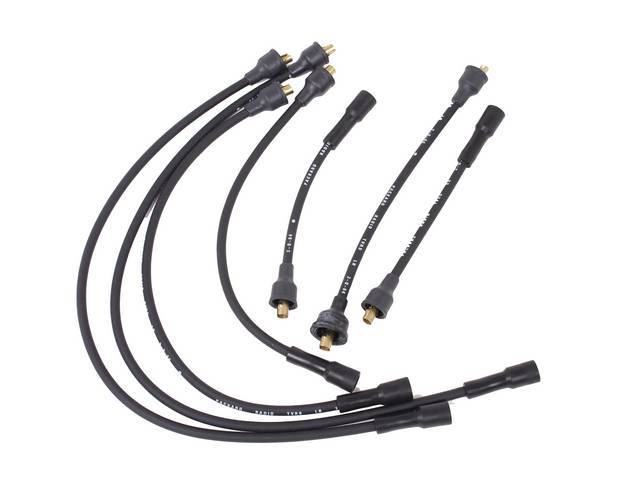 WIRE SET, Spark Plug, OE Correct, features black wires w/ *PACKARD*, *TVR*, *SUPPRESSION* and *3-Q-64* date code, Repro