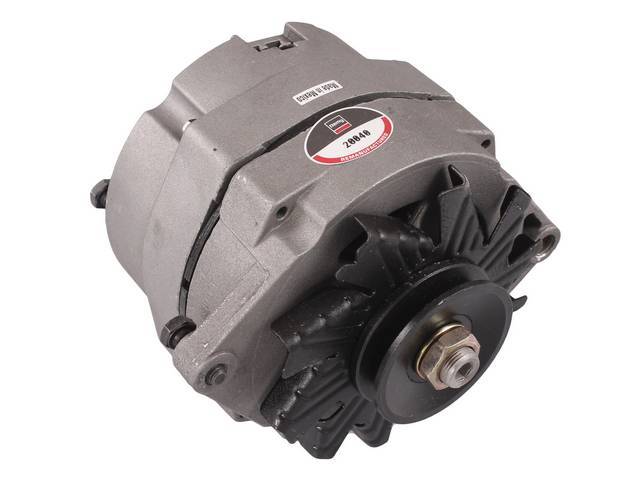Alternator, 42 amp, 5 1/2 inch diameter case, natural finish case w/ single groove pulley, rebuilt by Delco Remy (OEM)
