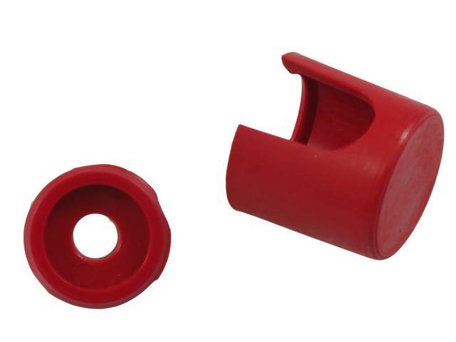 Cap / Cover and Retainer, Alternator Battery Terminal Protective, red, attaches behind the alternator post lead, reproduction