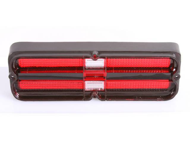 Tail Light Lens, RH or LH, features *SAE* and *GUIDE* lettering w/ black surround and stainless trim, repro