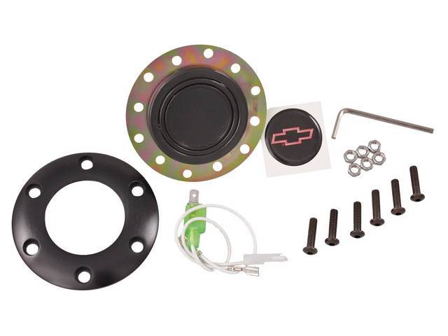 Volante Horn Cap, S6 Sport 6 Bolt Series, Black Surround W/ Red Bowtie on a Black Background Center Cap