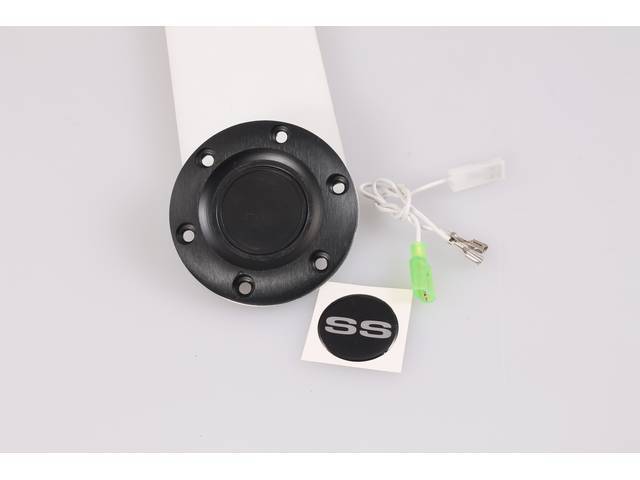 Volante Horn Cap, S6 Sport 6 Bolt Series, Black Surround W/ White *SS* on a Black Background Center Cap