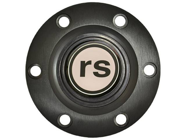 Volante Horn Cap, S6 Sport 6 Bolt Series, Black Surround W/ Black *rs* on a White Background Center Cap