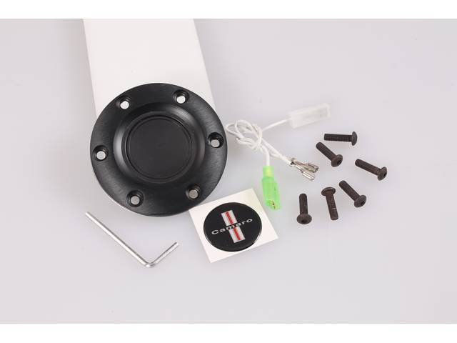 Volante Horn Cap, S6 Sport 6 Bolt Series, Black Surround W/ *Camaro* Text in Chrome w/ stripe on a Black Background