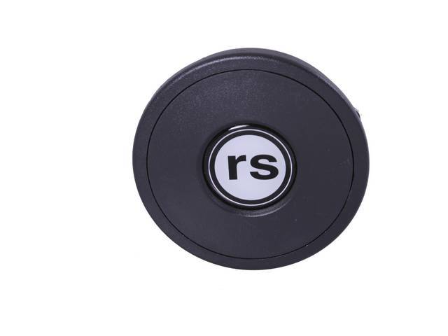Volante Horn Cap, S9 Sport 9 Bolt Series, Black Surround W/ Black *RS* on a White Background Center Cap