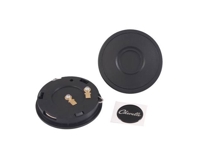 Volante Horn Cap, S9 Premium 9 Bolt Series, Black Surround W/ *Chevelle* script in chrome on a Black Background