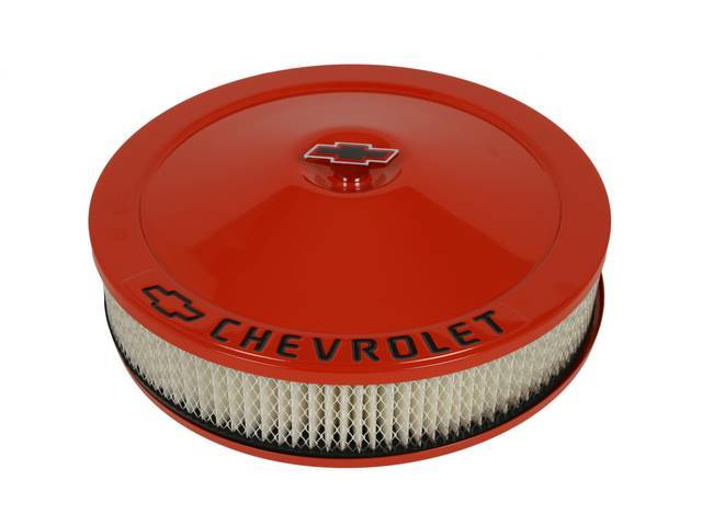 Air Cleaner Assembly, Steel, Classic, 14 inch x 3 inch, Orange, **CHEVROLET and Bowtie**, GM Licensed Reproduction