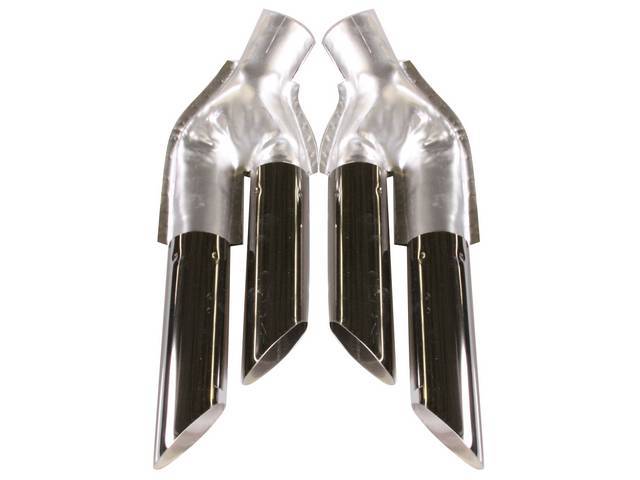 EXTENSION / SPLITTER SET, Tail Pipe, W/ Dual Exhaust, correct rolled design w/ *Y* stamped section and polished stainless steel tips, OE-design (stitch welded w/ holes in the upper half like originals), repro
