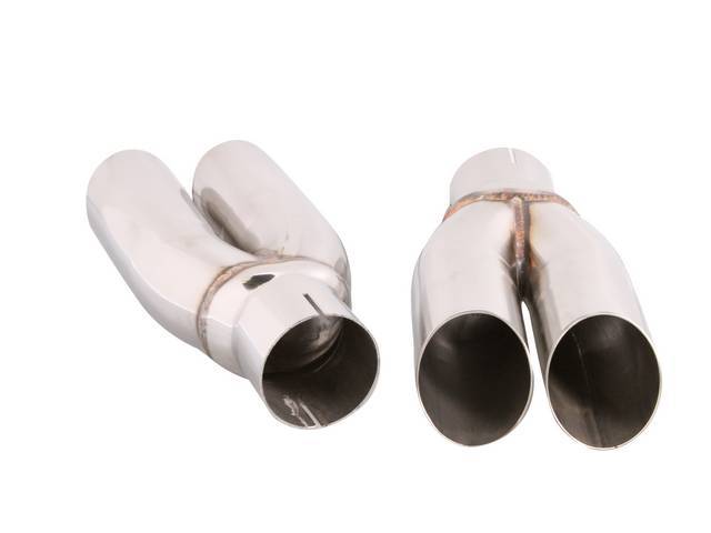 Exhaust Outlet / Tail Pipe Extension / Splitter Set, Polished Stainless Finish, reproduction