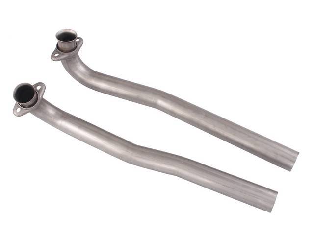 TAIL PIPE SET, 2 1/2 inch 409S Stainless Steel, Mandrel Bent Tubing, Flowmaster, INCL hardware and Factory 2 bolt Flanges, Repro