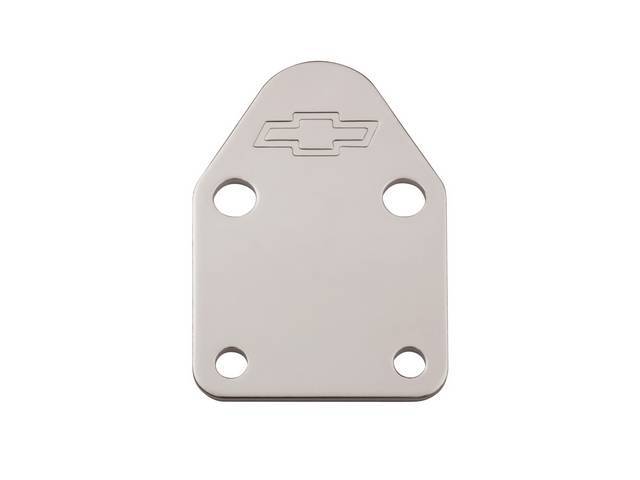 Fuel Pump Block-off Plate, Chrome w/ Bowtie Emblem, Includes Gasket, GM Licensed Reproduction