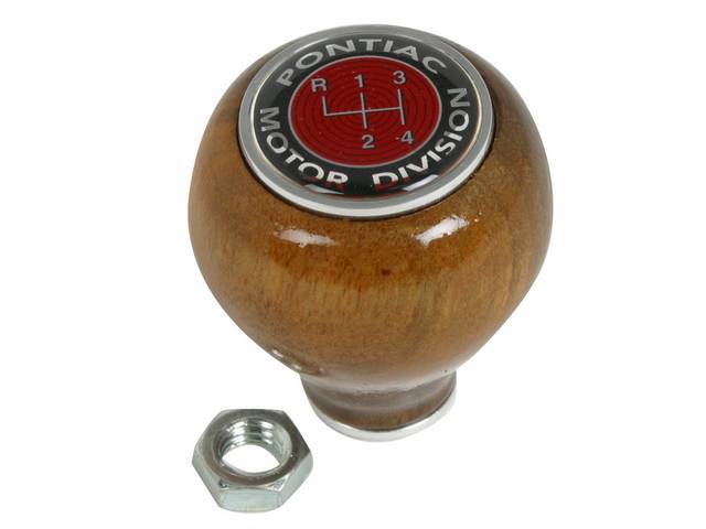 Shift Knob, Walnut, w/ 4 speed shift pattern, black walnut, stained and clear coated, reproduction for (69-71)