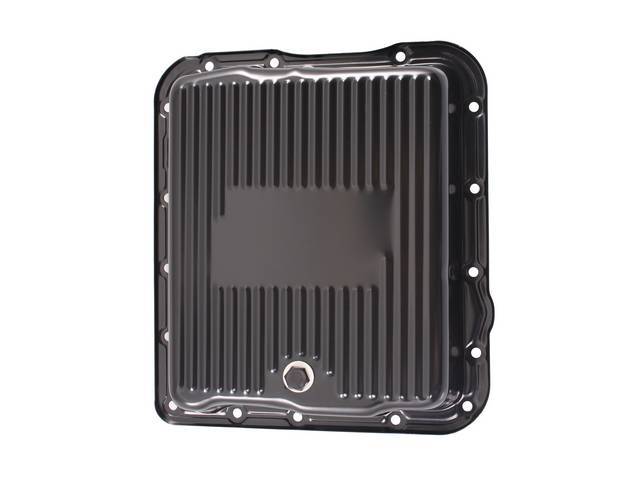Transmission Oil Pan, TH700-R4 / 4L60 4-Speed A/T, black painted finish, reproduction