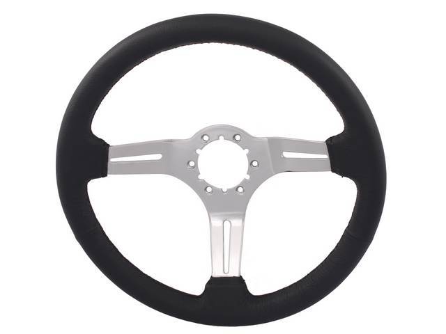 STEERING WHEEL, Volante, S6 Sport 6 Bolt Series, 3 Spoke w/ Slots, Black Leather Outer Rim w/ Chrome Center, 14 Inch O.D. w/ a 2-1/2 Inch Dish