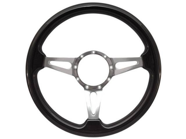 STEERING WHEEL, Volante, S9 Premium 9 Bolt Series, 3 Spoke w/ Slots, Black Ash Wood Outer Rim w/ Polished Aluminum Center, 14 Inch O.D. w/ a 2 Inch Dish
