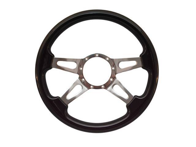 STEERING WHEEL, Volante, S9 Premium 9 Bolt Series, 4 Spoke w/ Slots, Black Ash Wood Outer Rim w/ Polished Aluminum Center, 14 Inch O.D. w/ a 2 Inch Dish