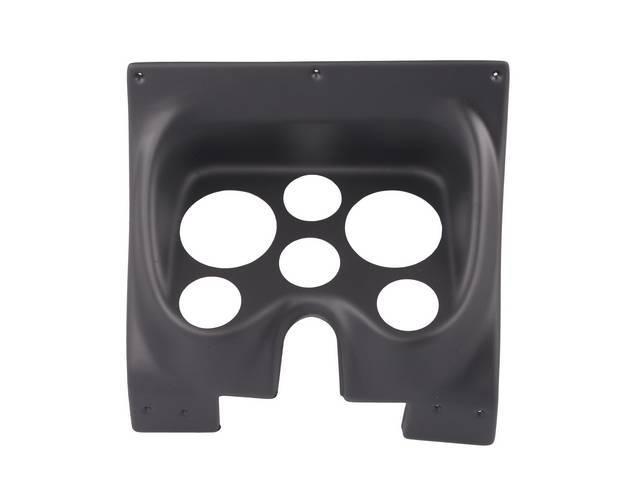 HOUSING, Instrument Carrier, custom gauge panel w/ matte black face, mounts in stock location, features six gauge openings - mounts two 3 3/8 inch gauges (common size for speedometer and tachometer) and four 2 1/16 inch gauges (gauges not incl), molded UV