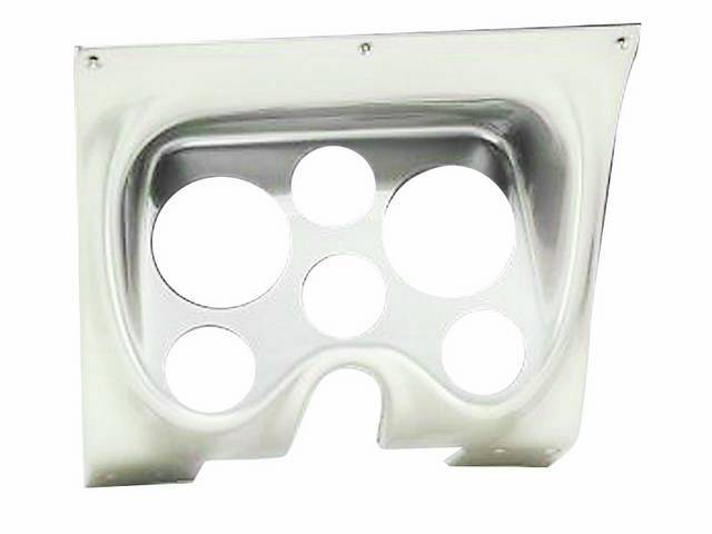 HOUSING, Instrument Carrier, custom gauge panel w/ brushed aluminum face, mounts in stock location, features six gauge openings - mounts two 3 3/8 inch gauges (common size for speedometer and tachometer) and four 2 1/16 inch gauges (gauges not incl), mold