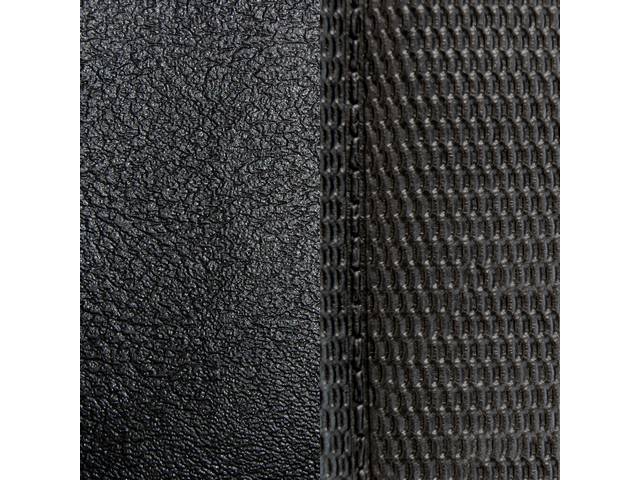 Restoration Quality Fixed Rear Seat Upholstery Set, Deluxe Comfortweave, Black Madrid Grain Vinyl w/ Comfortweave inserts and buttons, Reproduction for (1969)