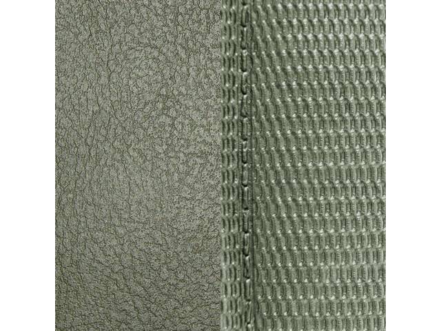 Restoration Quality Fold Down Rear Seat Upholstery Set, Deluxe Comfortweave Med Green Madrid Grain Vinyl w/ Comfortweave inserts & buttons, Repro (69)