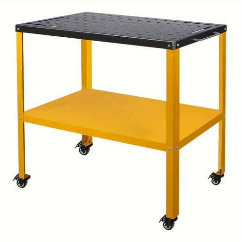 Table Welding Cart 36"18", 1200lbs Load Capacity Industrial Workbench With 5/8" Holes Fixture Table With Wheels Yellow