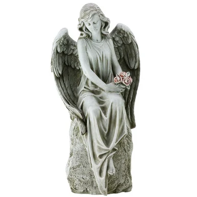 Captivating 17.75″ Joseph’s Studio Angel with Flowers Outdoor Garden Statue | Dramatic and Serene
