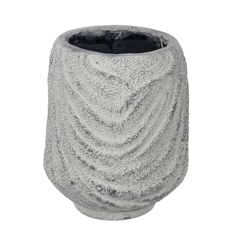 Terracotta Planter with Line Pattern – 8″ – Gray