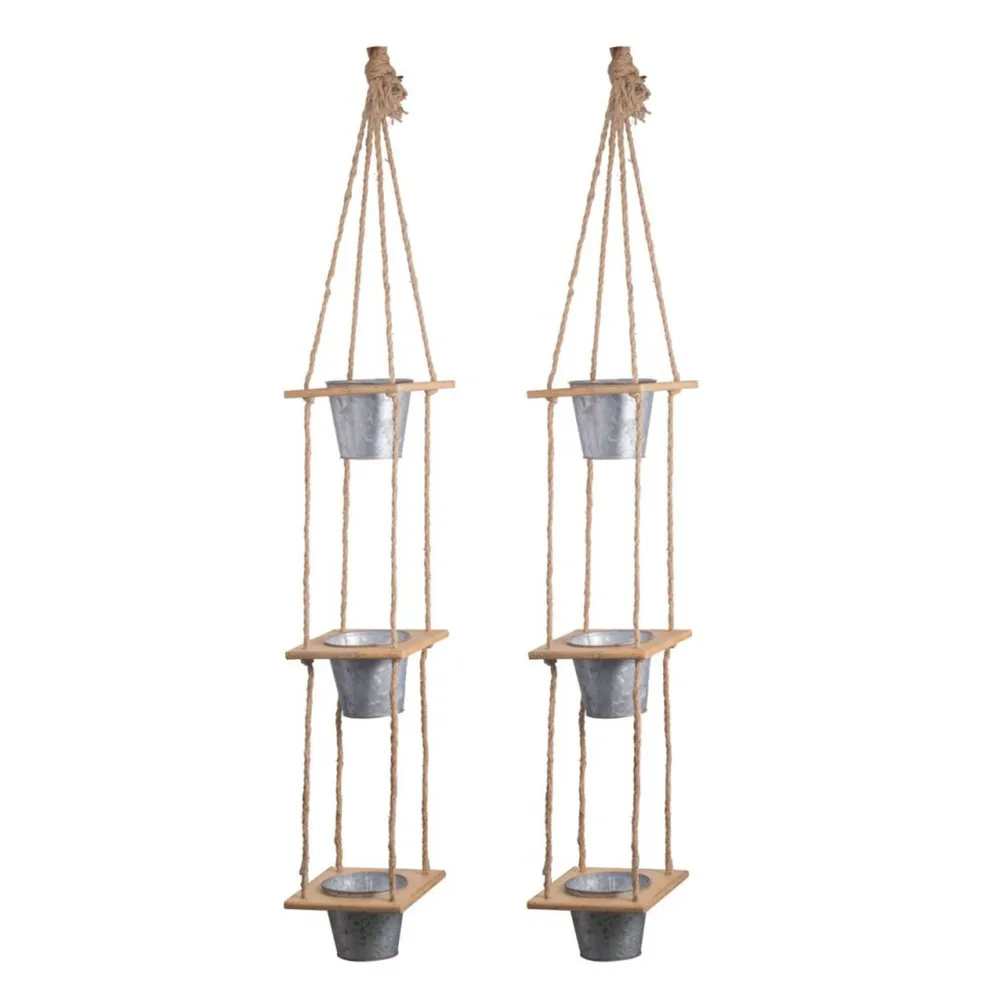 Set of 2 Gray and Brown Garden Style Shelburne 3 Tier Hanging Planters 51″