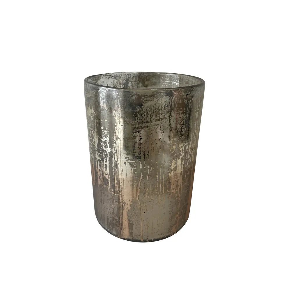 Glass Tabletop Candle Holder – 10″ – Silver