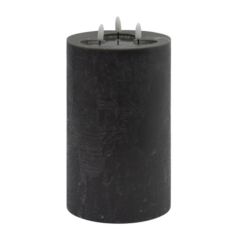LED Lighted 3 Wicked Flameless Pillar Candle – 9.75″ – Gray