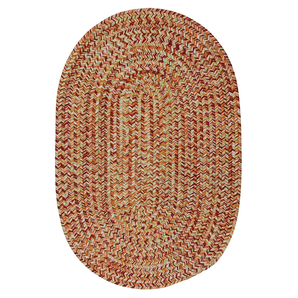 2.25′ x 3.8′ Orange and Green Handcrafted Reversible Oval Outdoor Area Throw Rug