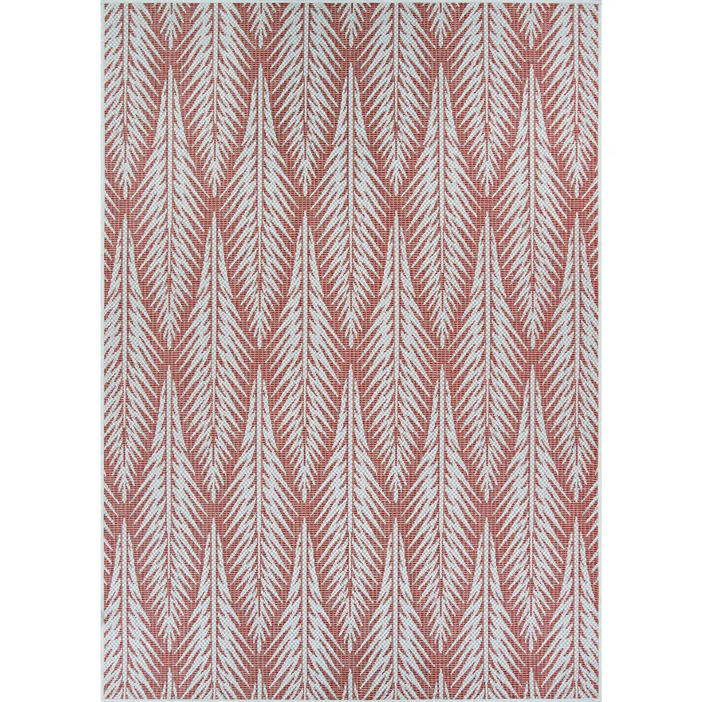 8.5′ x 13′ Red and Ivory Le Pleine Rectangular Outdoor Area Throw Rug